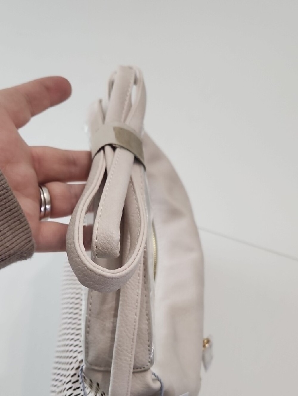 Perforated Light Cream Crossbody Bag with Top Zip - Picture 3 of 6